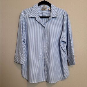 Eddie Bauer Wrinkle Resistant Cotton Blouse, blue white pinstriped, Women’s XXL